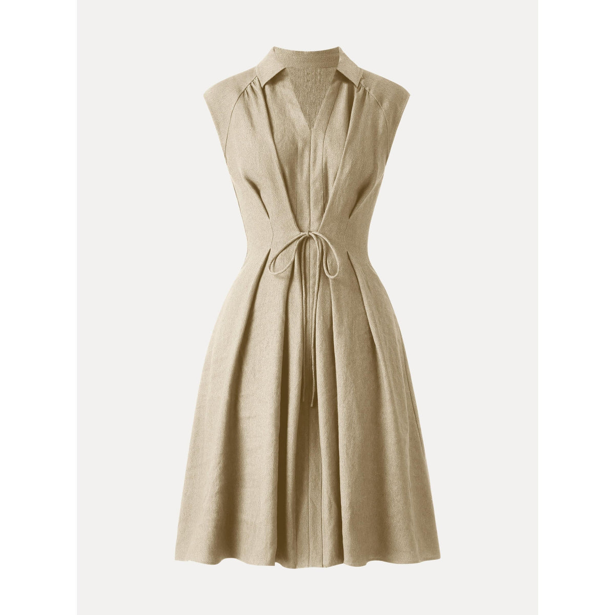 OGLmove Women's Viscose-Linen V-Neck Drawstring Midi Dress