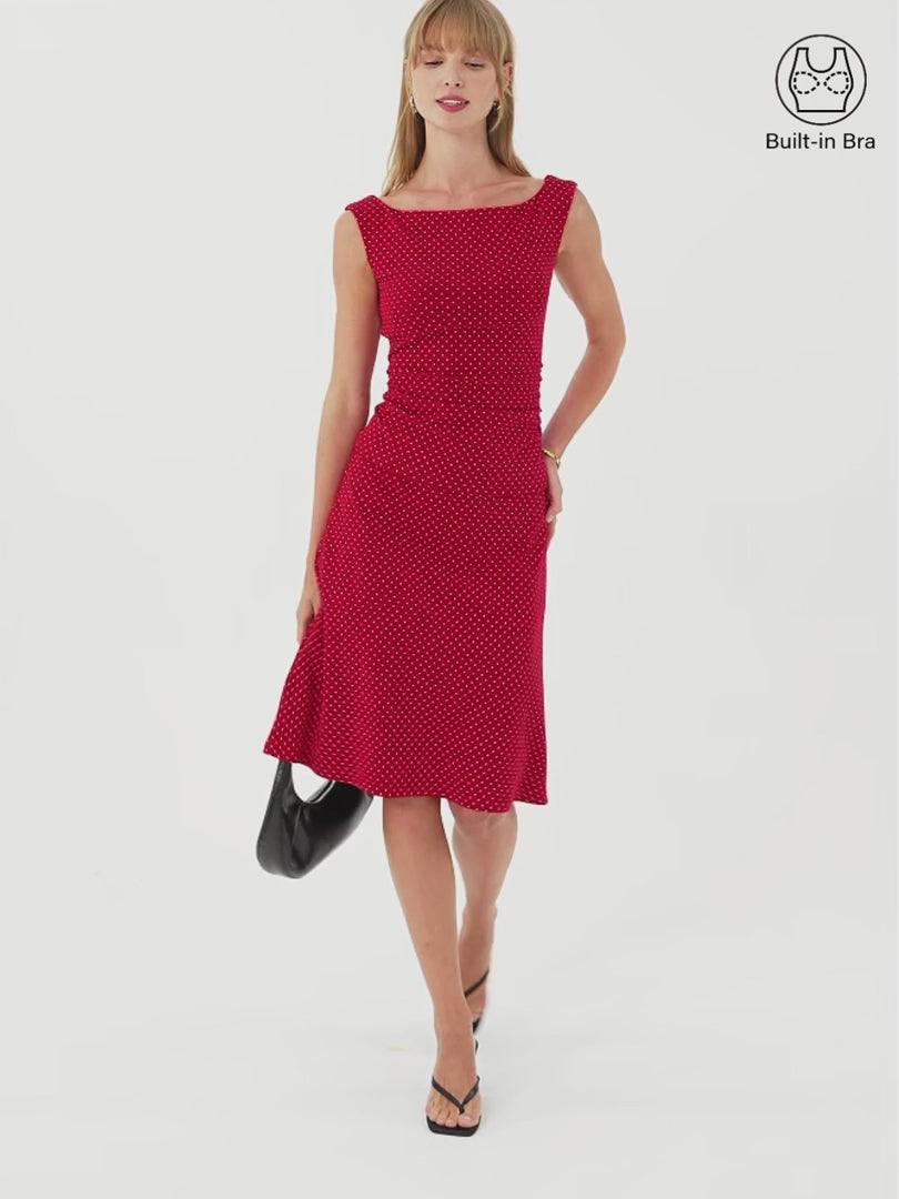 OGLmove Women's Polka Dot Boatneck Bra Top & A-Line Flare Skirt Set