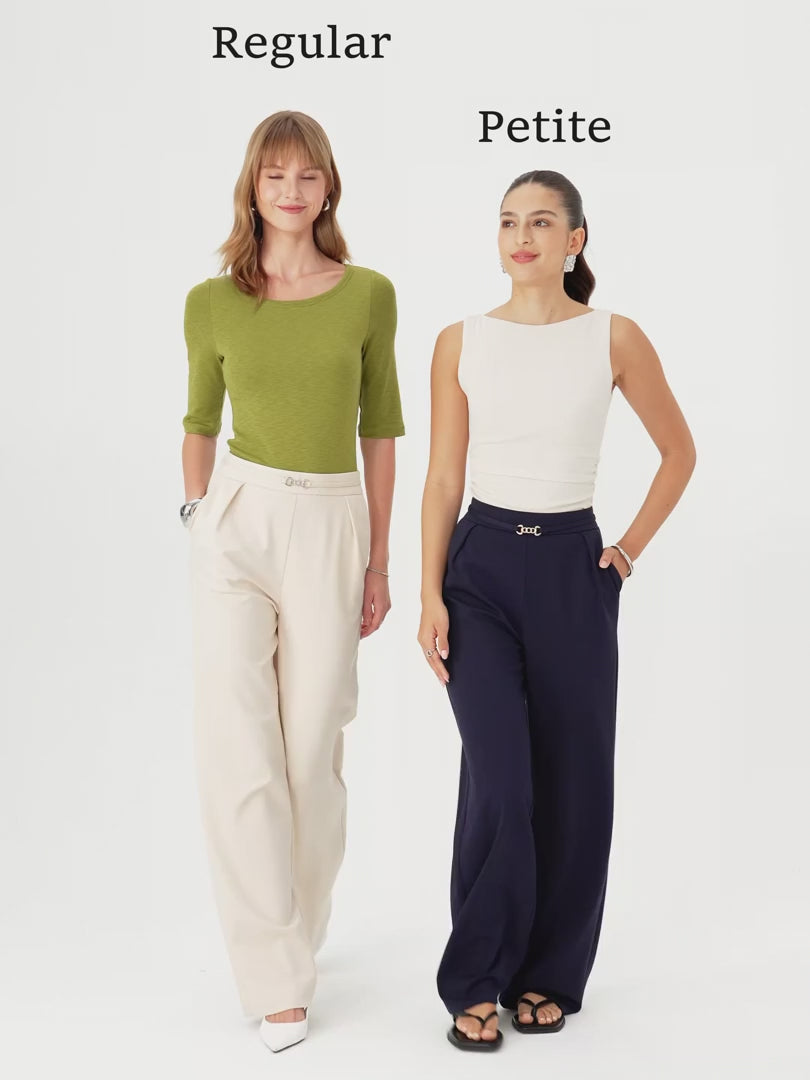 OGLmove Women's Ponte High-Rise Wide-Leg Pants with Pockets