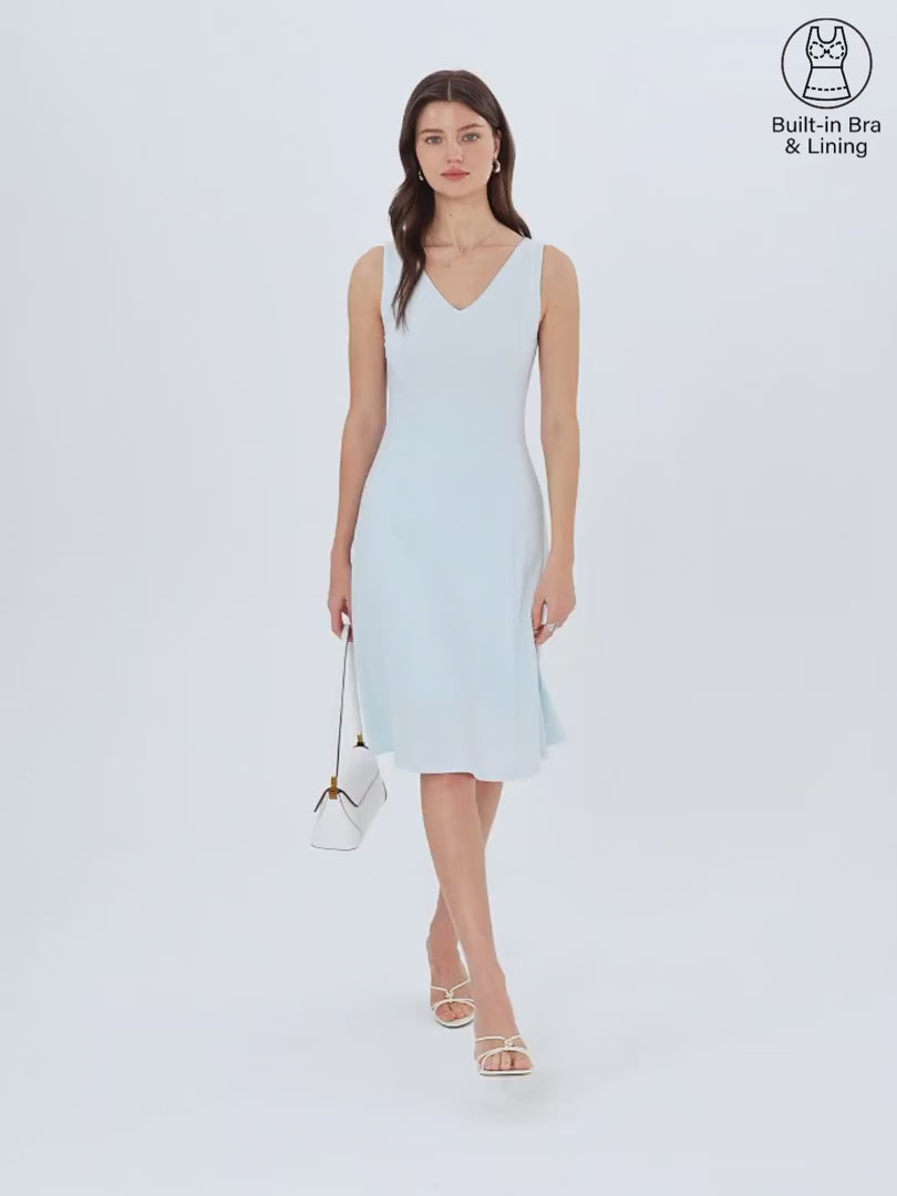 OGLmove Women's Stretch Ponte V-Neck A-Line Midi Bra Dress