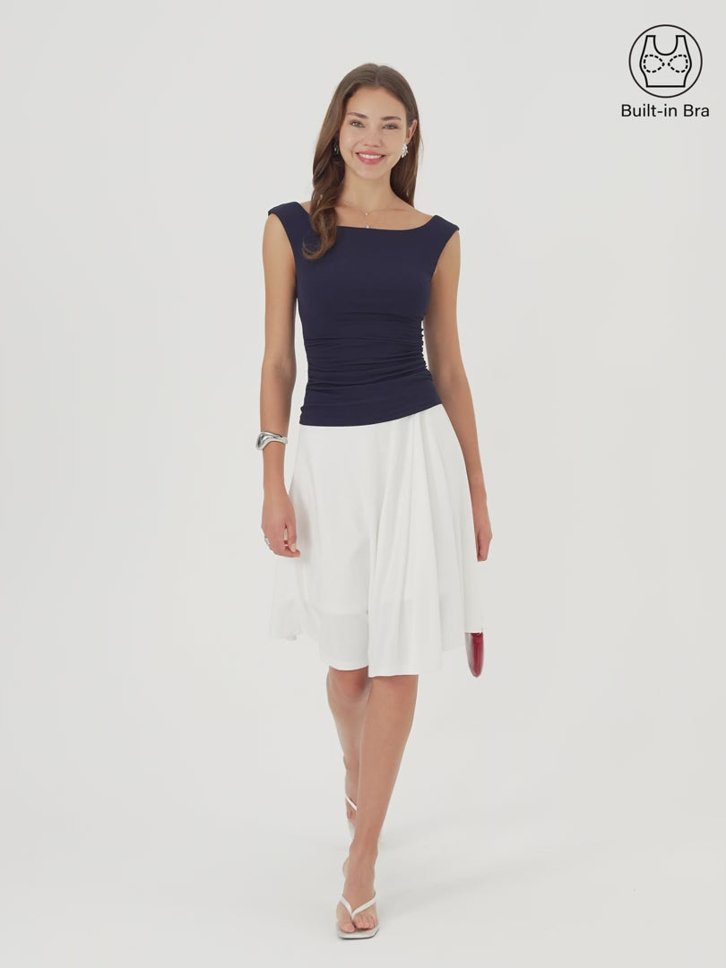 OGLmove Women's Boatneck Low Back Gathered Bra Top