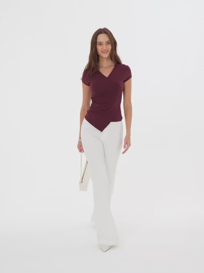 OGLmove Lyocell Wool Surplice Cap Sleeve Asymmetrical Top