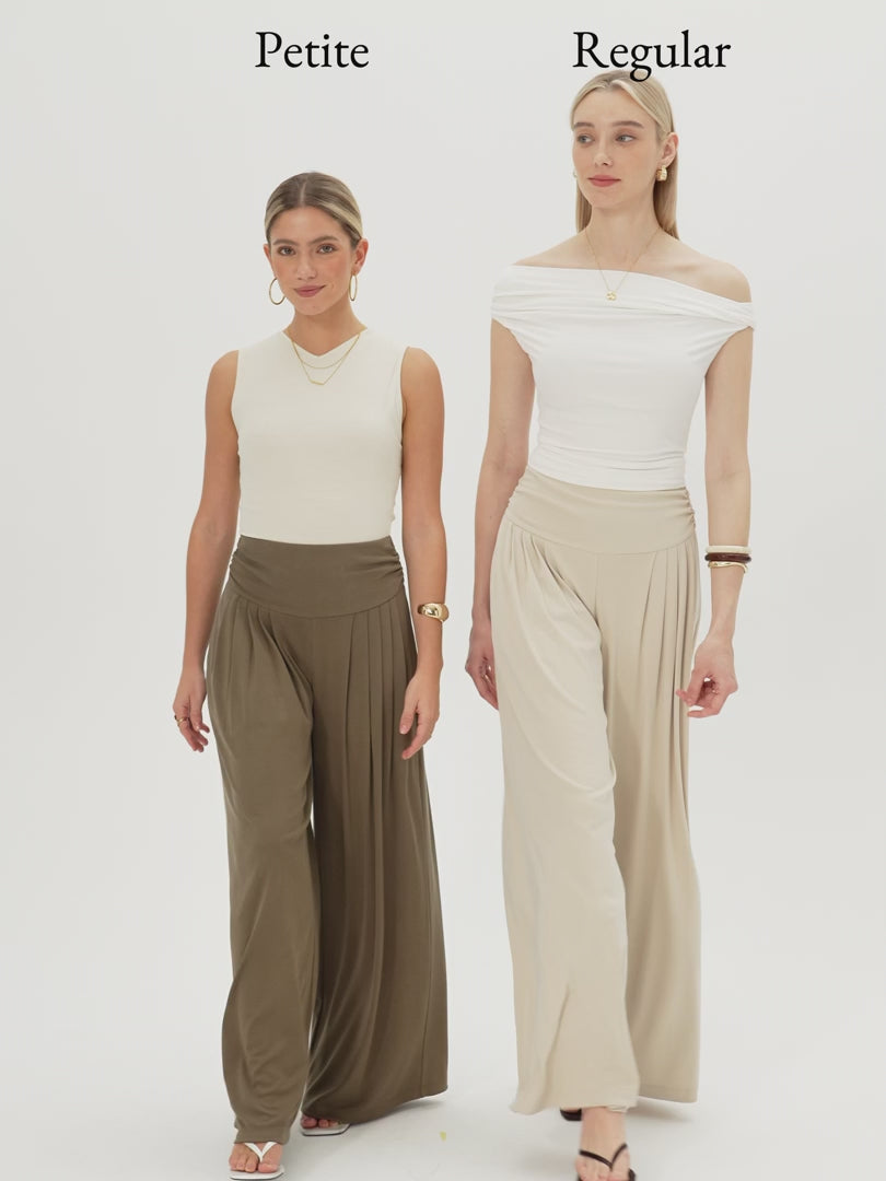 OGLmove Sandwashed Super Flowy Tucked Palazzo Pant with Pockets