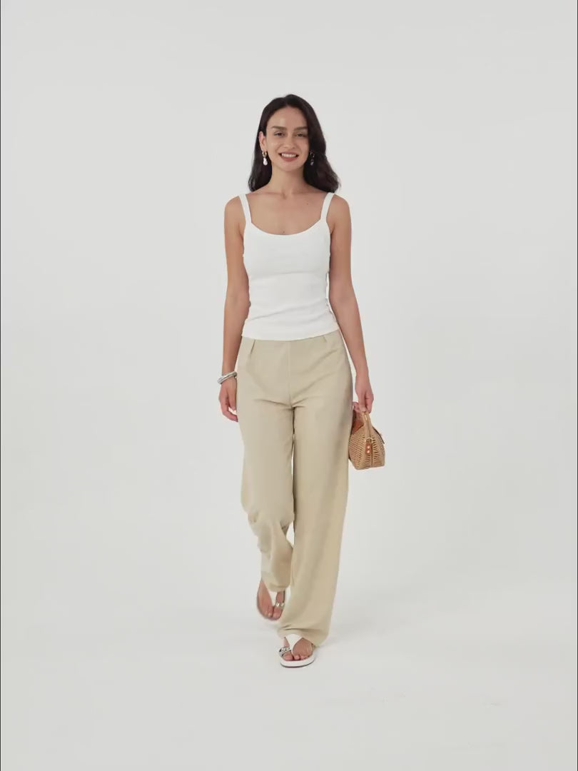 OGLmove Women's Breathable Cotton-Linen Mid Rise Straight Leg Pant