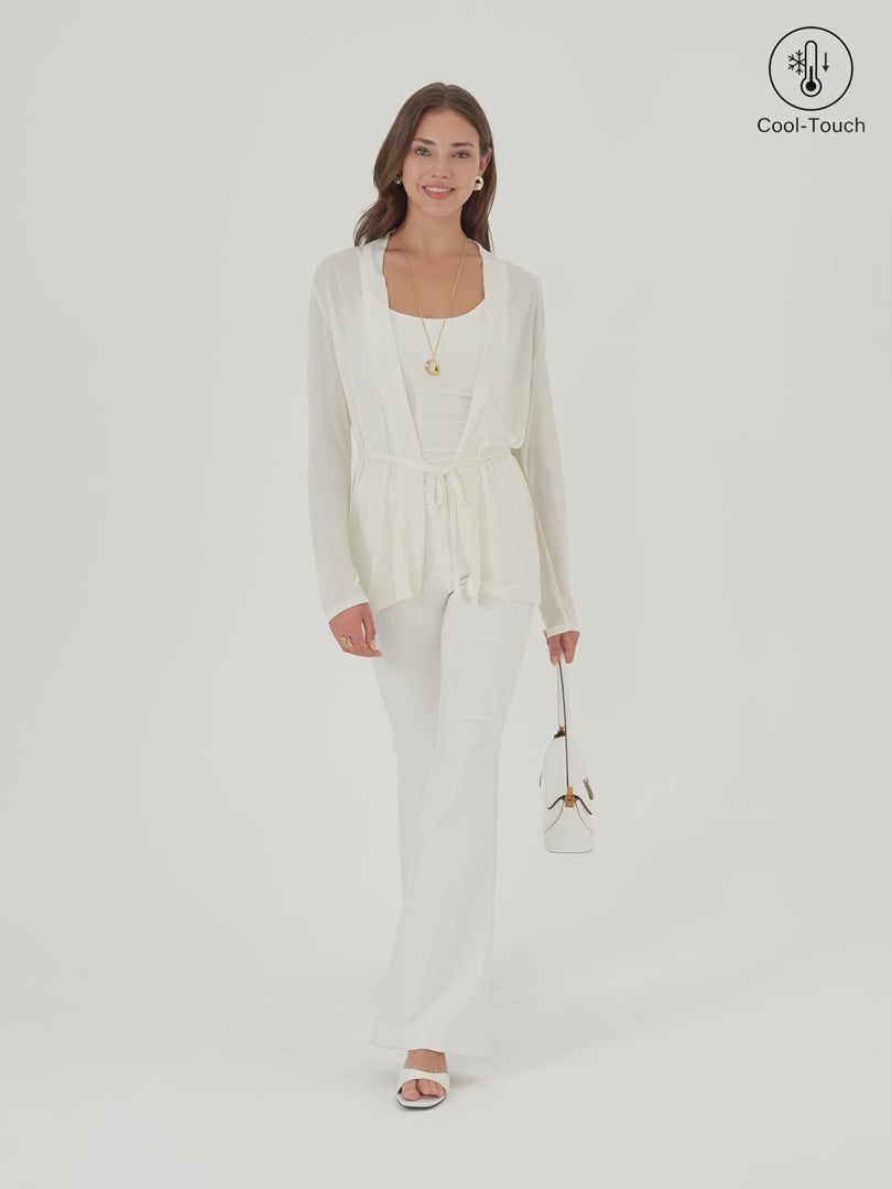 OGLmove Women's Airy Soft Open Front Cardigan with Tie