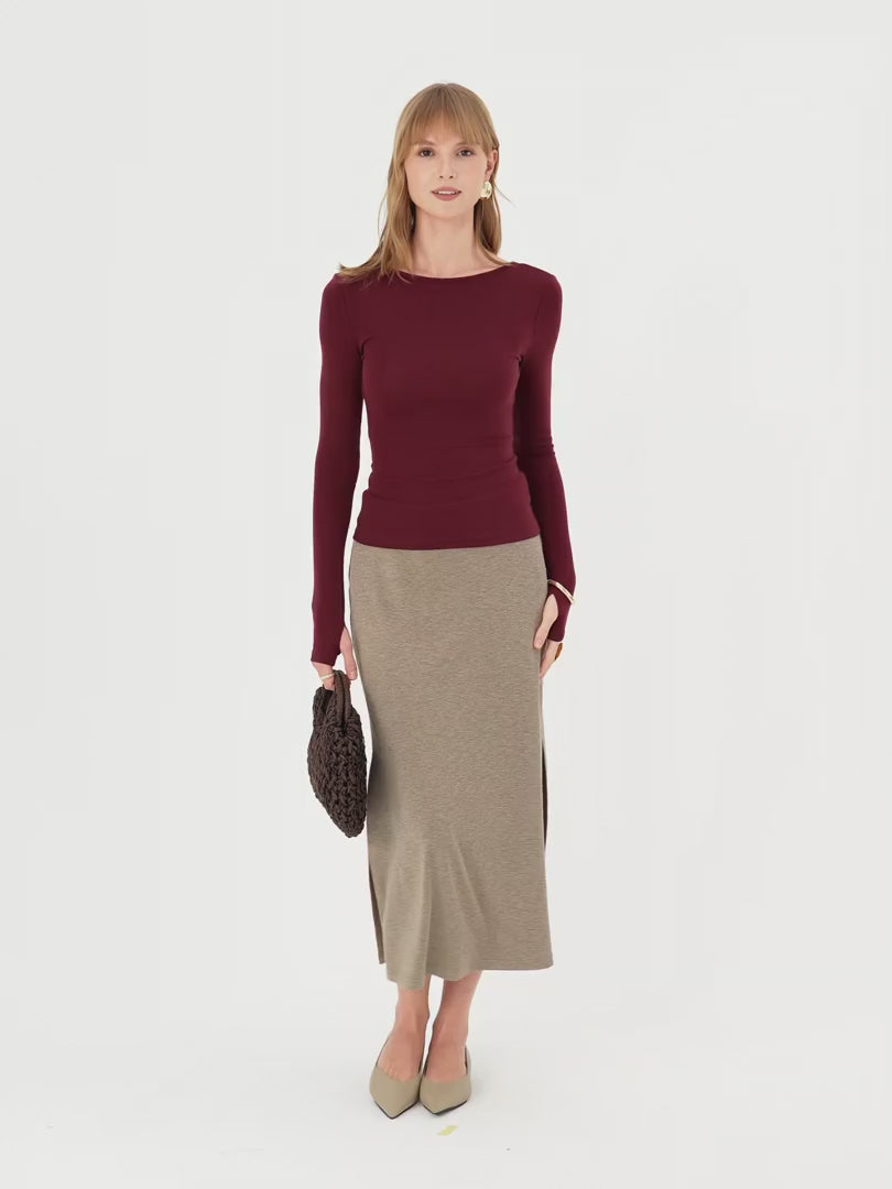 OGLmove Women's Round Neck Long Sleeve Lyocell-Wool Top