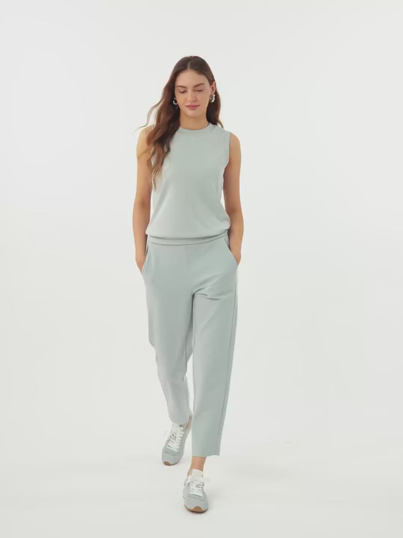 OGLmove Sandwashed Crewneck Tee & Mid Rise Tapered Pants Set with Pockets