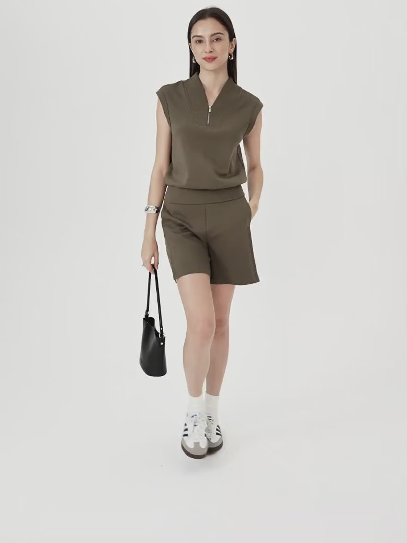 OGLmove Women's Air Cotton Quarter-Zip Banded Hem Travel Top