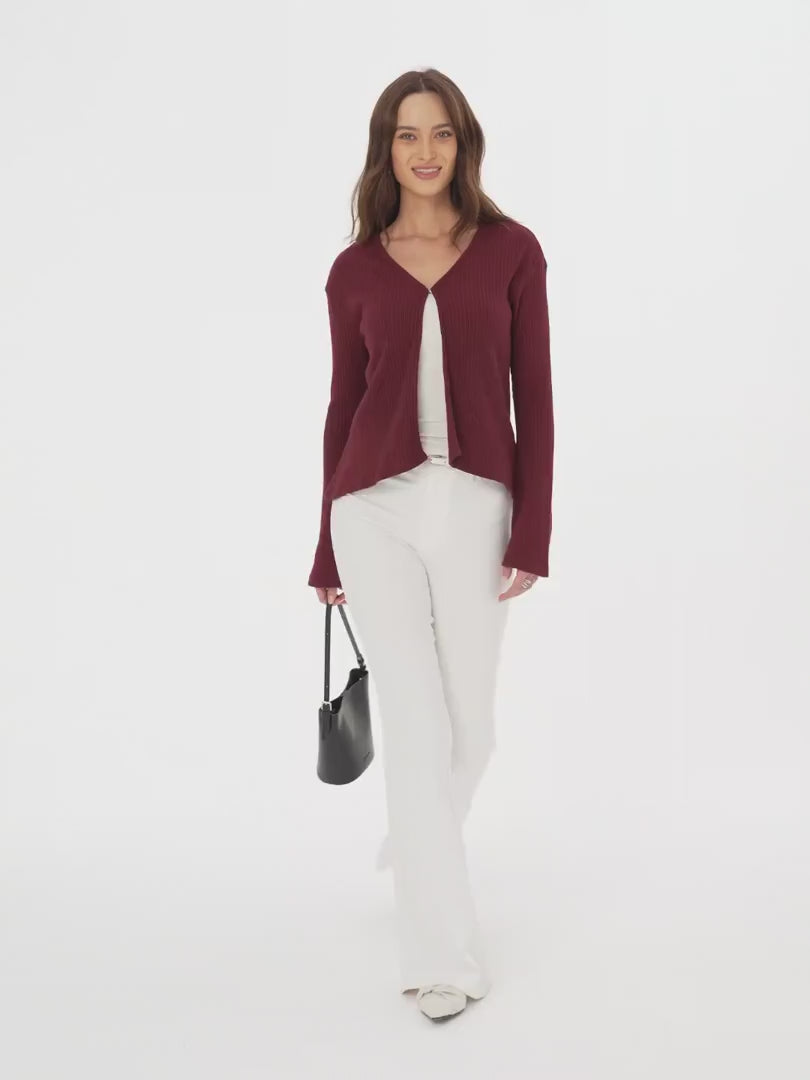 OGLmove Women's V-Neck Flare Long Sleeve Cardigan