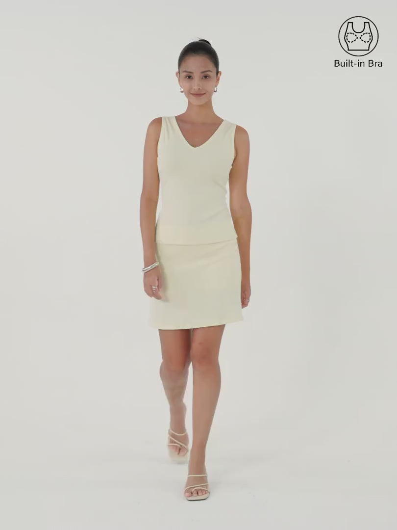 OGLmove Women's V-Neck Sleeveless Bra Tank & A-Line Mini Skirt Set