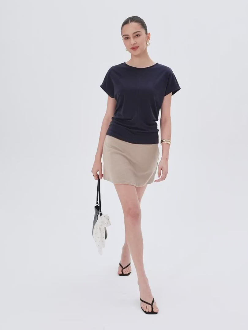 OGLmove Women's Linen-Blend Round Neck Relaxed Summer Top