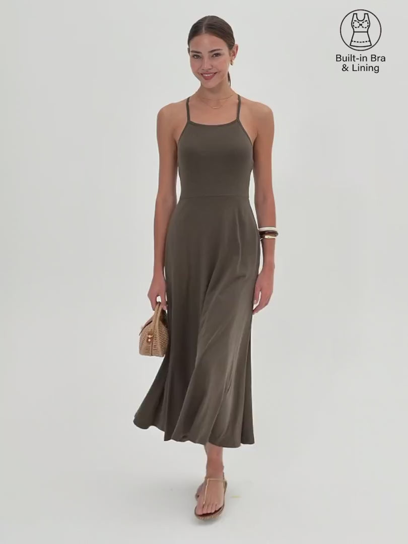 OGLmove Women's Soft Spaghetti Midi Bra Dress