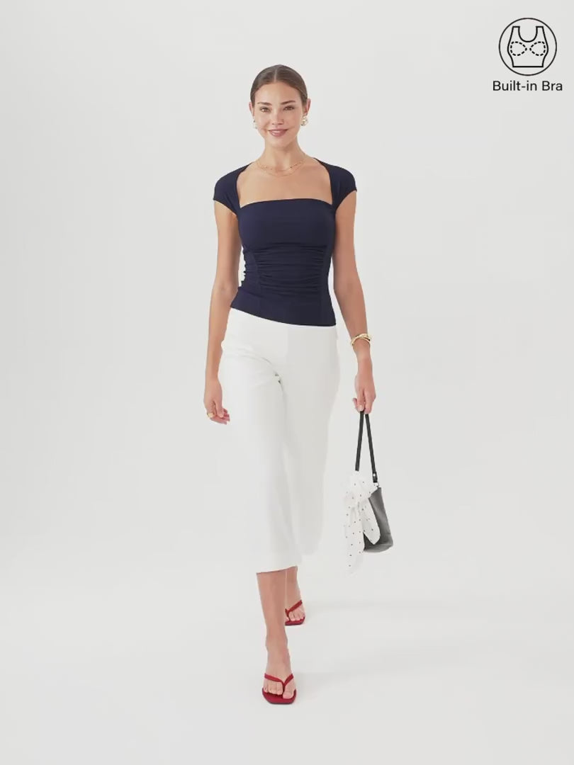 OGLmove Women's Square Neck Cutout Back Ruched Bra Top