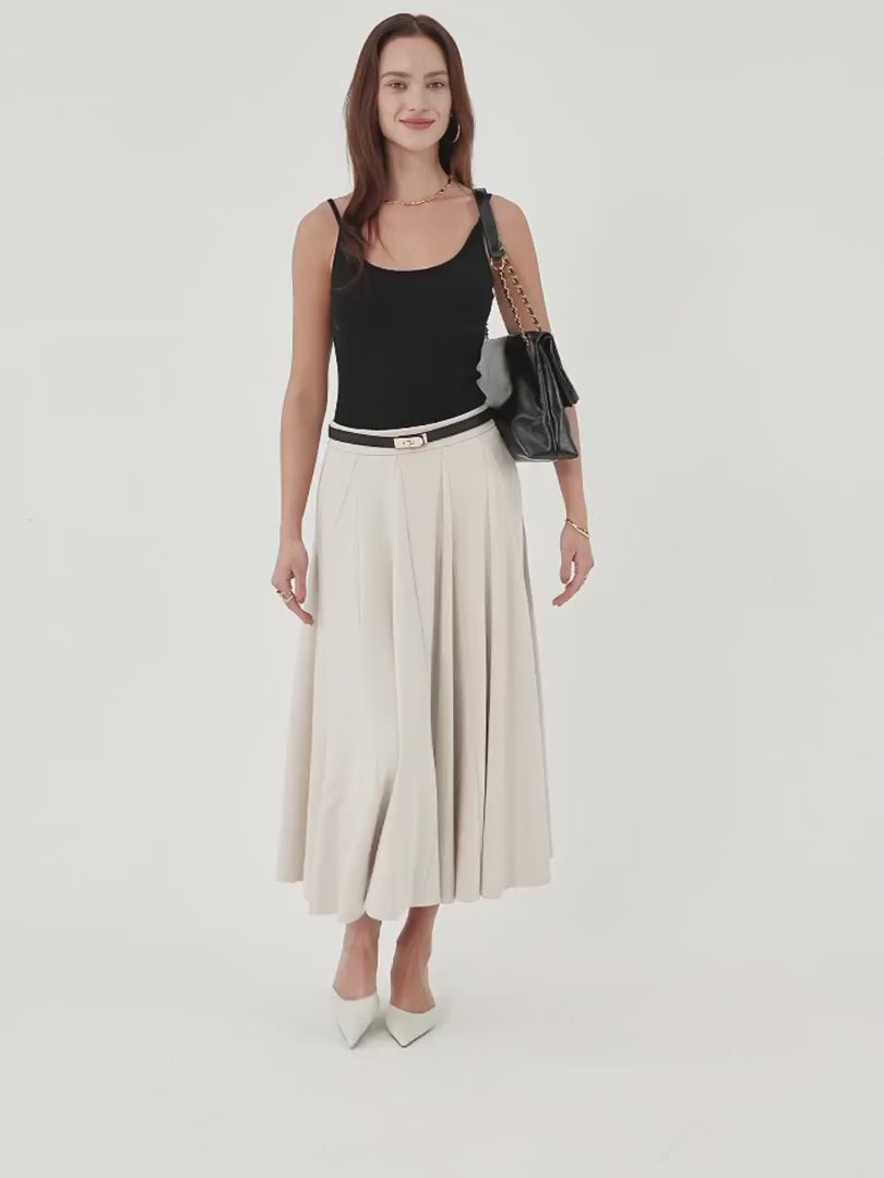 OGLmove Women's Lyocell Blend Volume Midi Skirt with Pockets