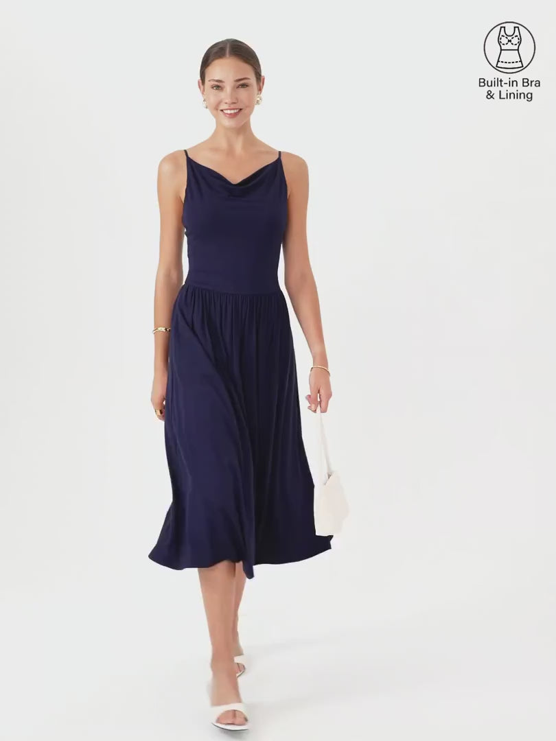 OGLmove SkinKiss Cowl Neck Open-Back Midi Bra Dress