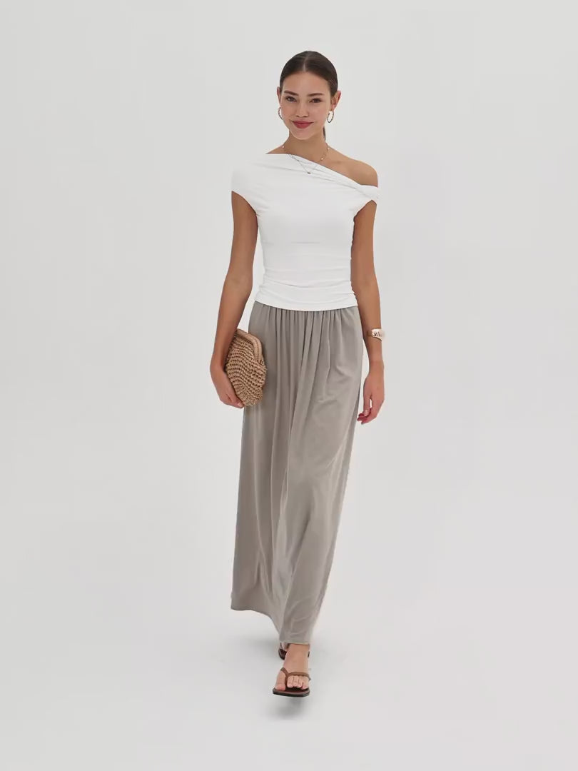 OGLmove Linen Knit Gathered A-Line Maxi Skirt