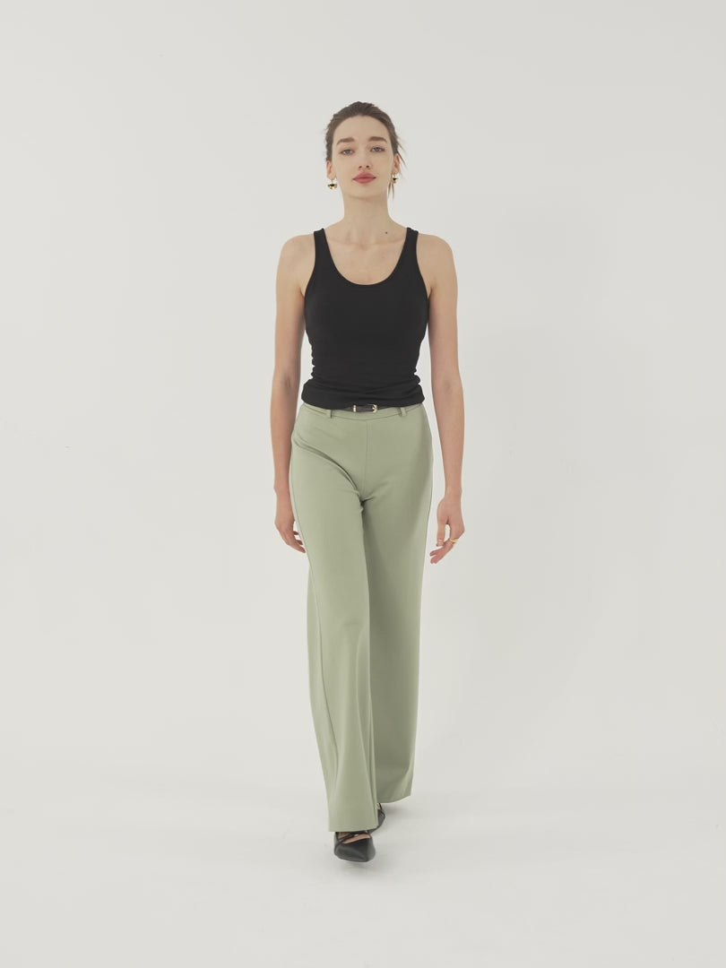 OGLmove Women's Not-See-Thru Drapey Mid Rise Wide Leg Pull-On Pants with Pockets